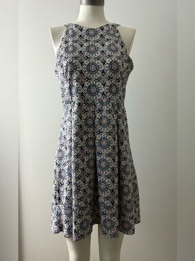 Xhilaration Navy and Cream Floral Mosaic Halter Mini Dress